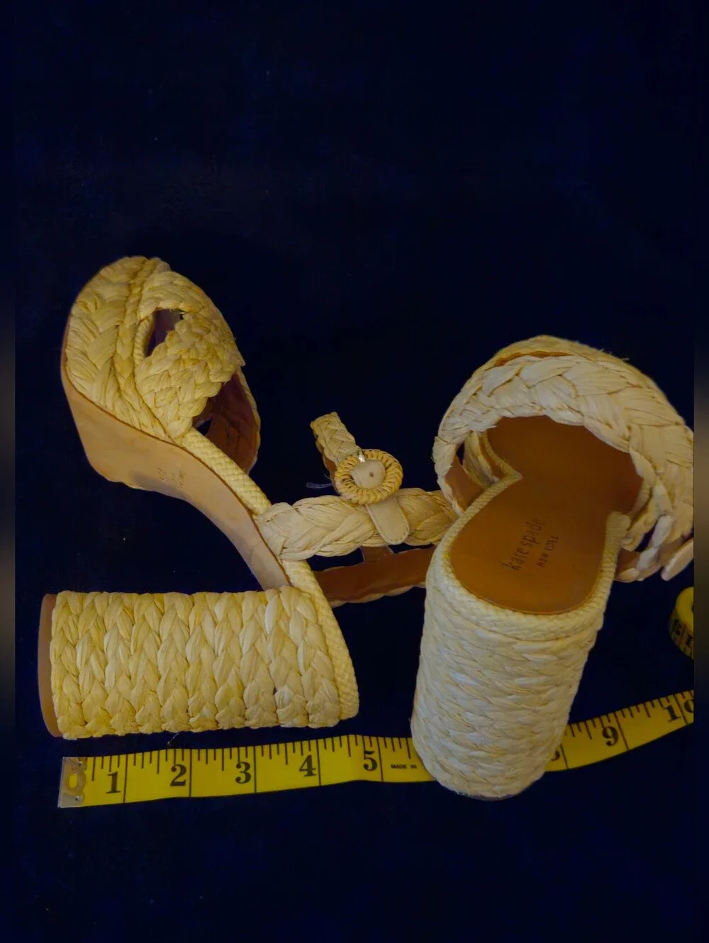 kate spade Tan Braided Raffia Platform Block-Heel Sandals - Size 9.5